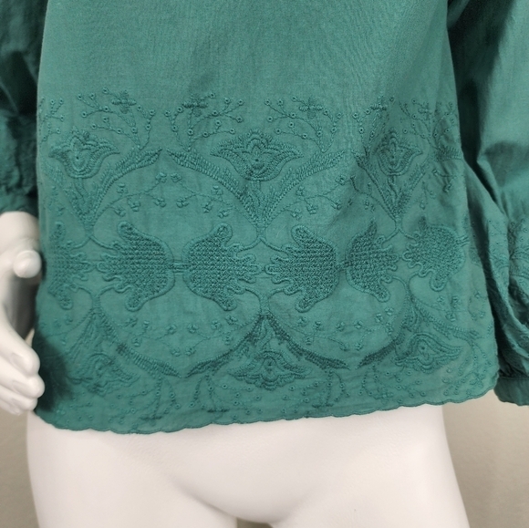 Zara Basic Green Square Neck Boho Embroidered 3/4 Sleeve Size XS - Picture 5 of 12